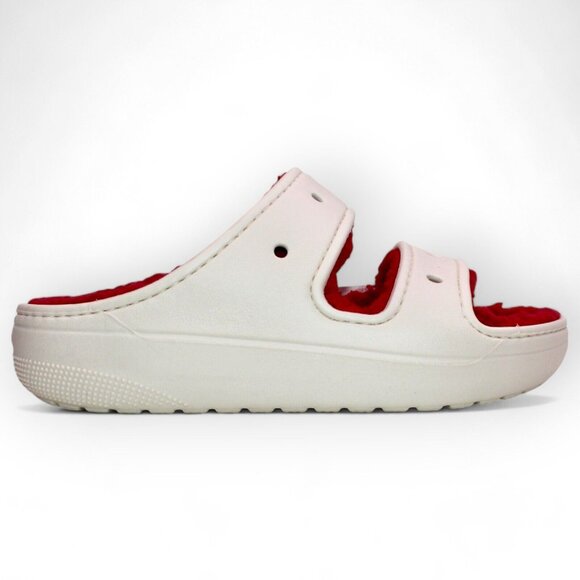 Crocs Classic Cozzzy Unisex Sandals Holiday Sweater Red White Lined New - Picture 2 of 10